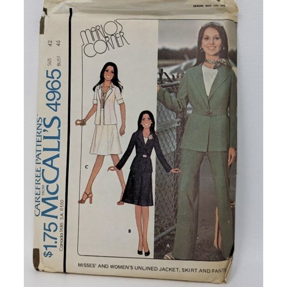 McCalls 4965 Vintage 70s Sewing Pattern Jacket Skirt Pants Size 42 Bust 46 Marlo